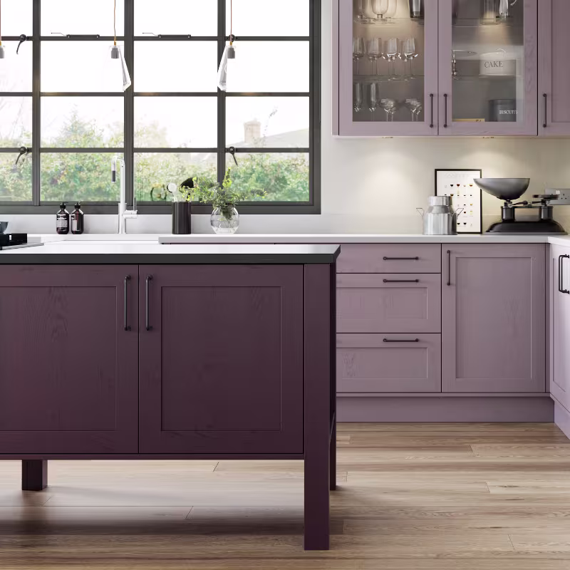 Heather and lavender grey coloured kitchen doors